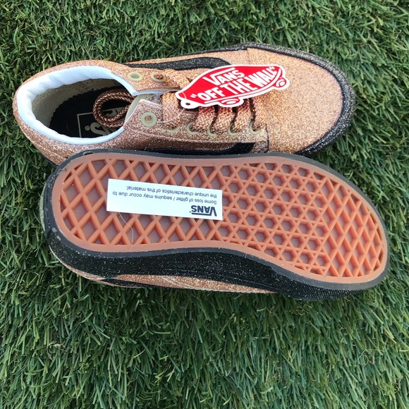 New VANS Kids Old Skool Shoes Party Glitter Black Rose Gold - Picture 5 of 16